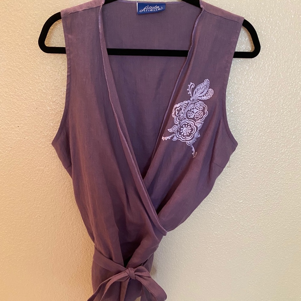 CLAUDE ARIELLE 100% Linen top, Violet, wrap style